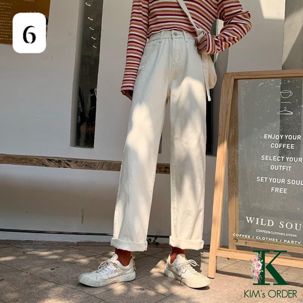 Quần jeans ống suông nữ màu đen trắng basic trơn cạp cao Ulzzang phong cách Hàn Quốc ống đứng đi học đi làm đi chơi