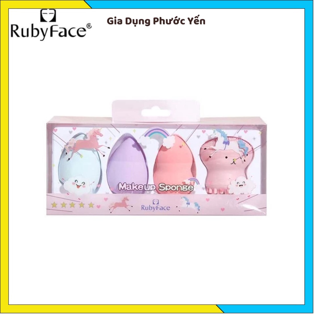 Set 3 bông mút trang điểm kèm 1 rửa mặt bạch tuộc Ruby Face