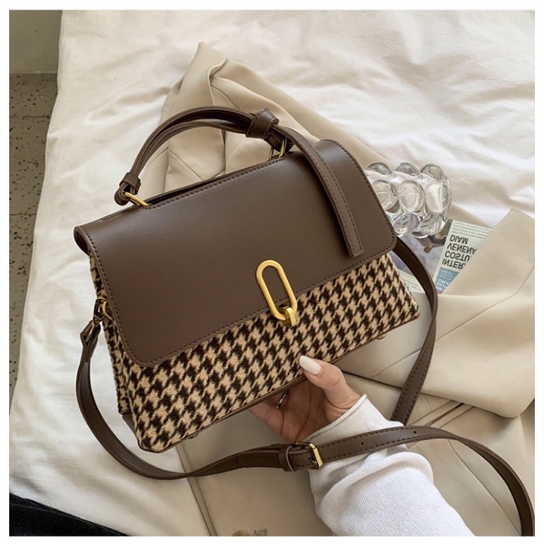 Túi xách nữ túi đeo chéo thời trang phối dạ kẻ phong cách Hàn Quốc Siêu Đẹp