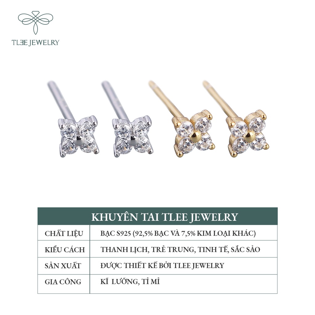Khuyên tai bạc nữ TLEE nhí hoa đá bốn cánh nhỏ nhắn NCJ B0152