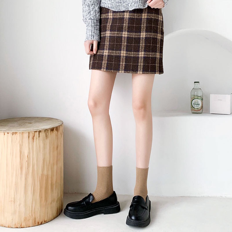 Tất cổ cao nữ METAT, set 5 đôi vớ nữ cổ cao màu trơn basic thời trang Vintage Hàn Quốc T21
