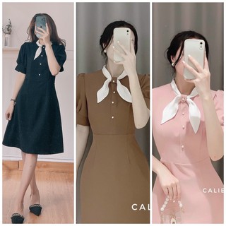 Váy đen tay bồng cổ dây nơ