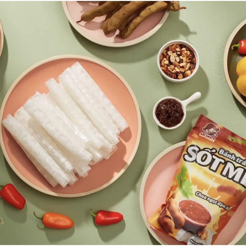 Bánh tráng me Abi chấm sốt me chua ngọt cùi me ăn được dẻo giòn