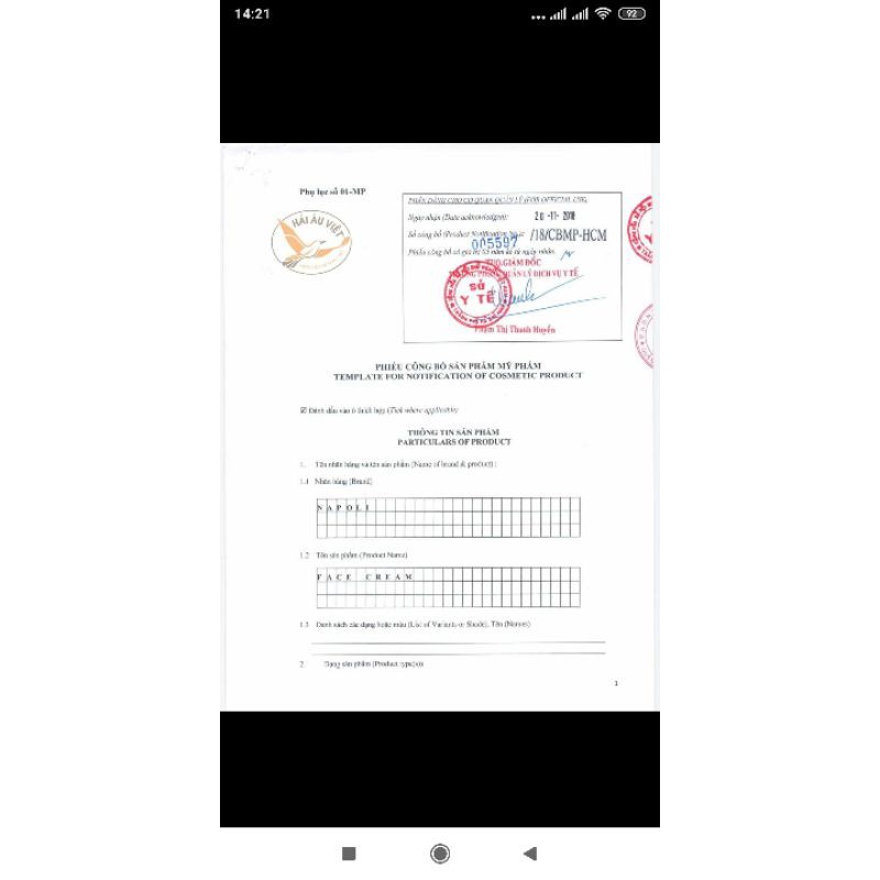 FACE CREAM NAPOLI kem dưỡng da mặt