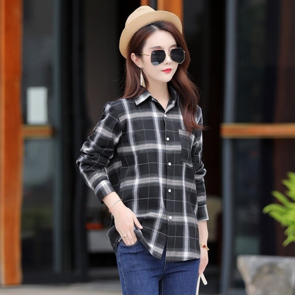 Áo Sơ Mi Nữ Caro Trà Sữa Dài Tay Mẫu FX01 Thời Trang Nữ PONIVA Chất Kate Mềm Mại, Tạo Cảm Giác Thoải Mái Khi Mặc