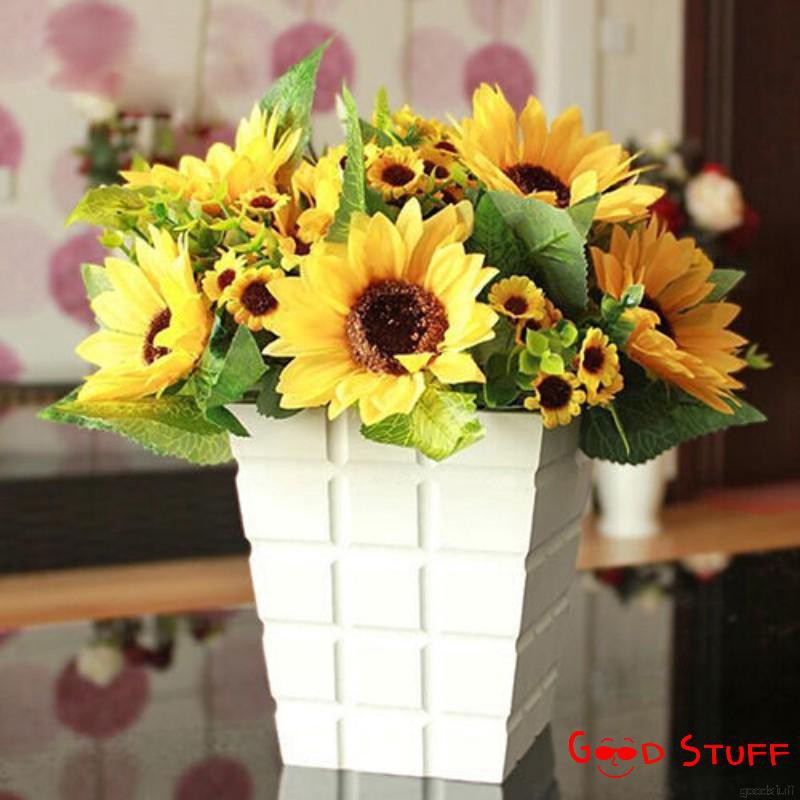 LovelyHome 7 Heads Beauty Fake Sunflower Artificial Silk Flower Bouquet Home Floral Decor