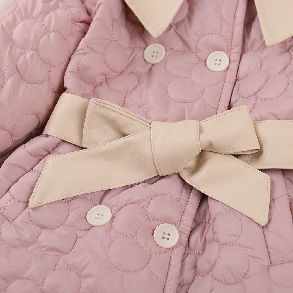 Áo khoác BEAR LEADER dáng dài vải cotton lót nhung dày giữ ấm đính nơ thời trang Hàn Quốc mùa đông cho bé gái 2-6 tuổi