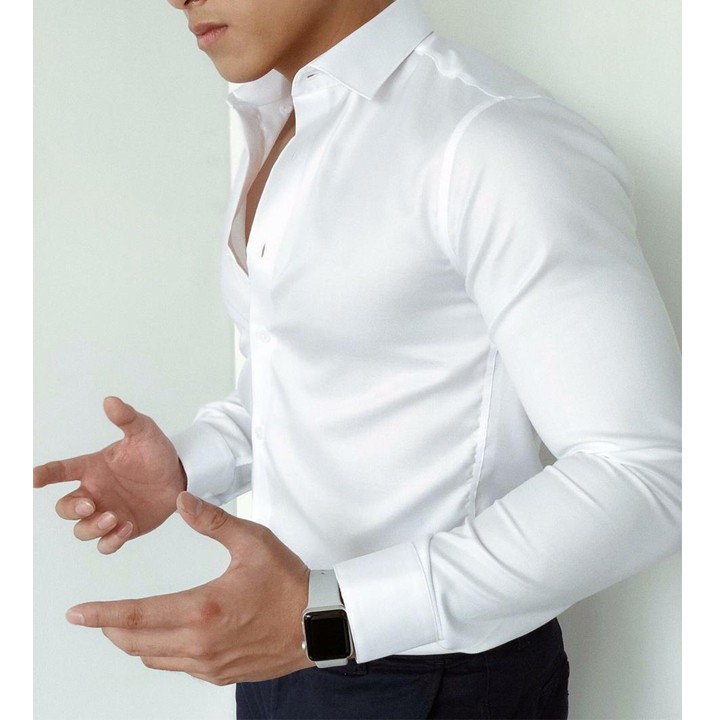 Áo Sơ Mi Nam Trắng Trơn Chất Lụa Mềm Mịn | BigBuy360 - bigbuy360.vn