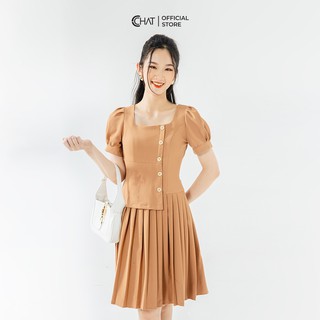 Váy cổ U dập ly CCHAT