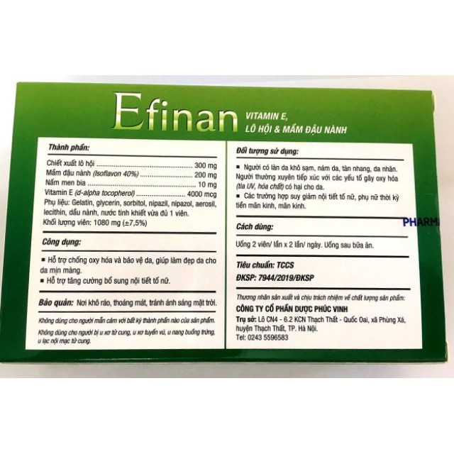 VIÊN UỐNG ĐẸP DA - TĂNG CƯỜNG NỘI TIẾT TỐ EFINAN | BigBuy360 - bigbuy360.vn