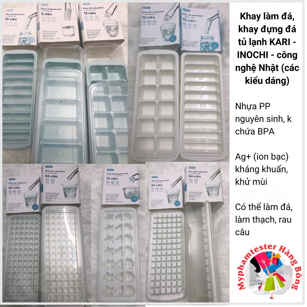 Khay làm đá, khay đựng đá tủ lạnh Kari Inochi - công nghệ Nhật (các kiểu dáng)