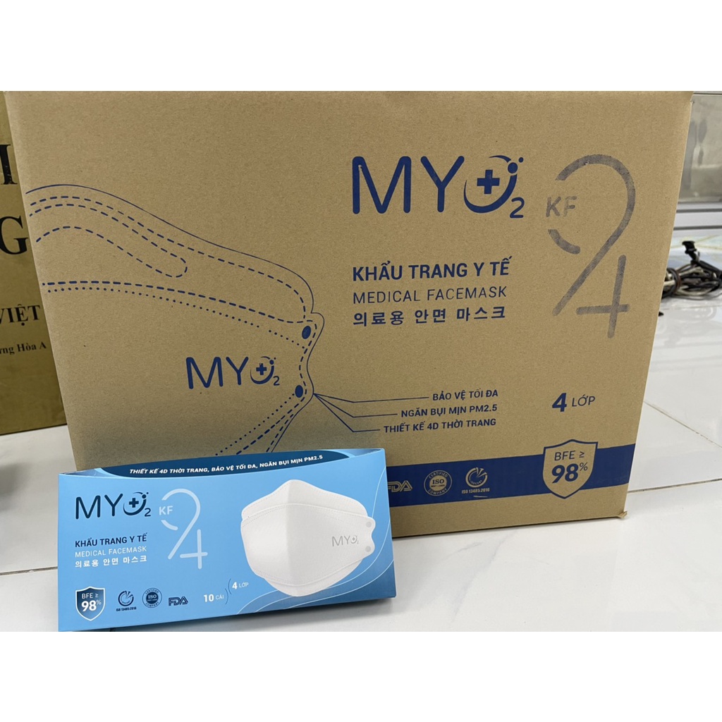 Hộp 10 khẩu trang y tế kháng khuẩn bụi mịn KF94 Myo2 cao cấp