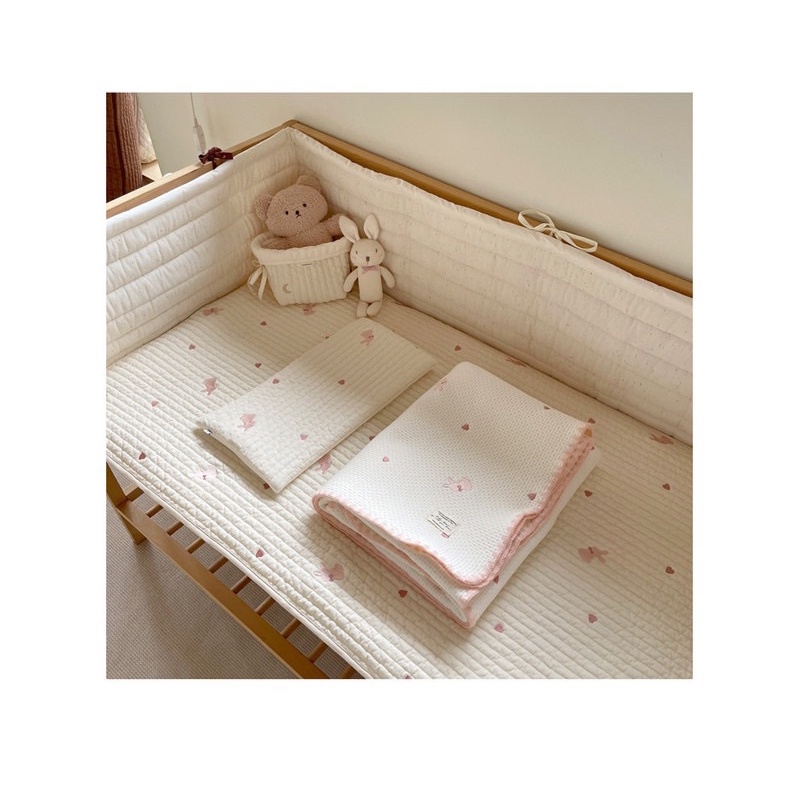 Gối Ngủ Cho Bé Sơ Sinh Mỏng Thêu Hoạ Tiết Xinh Xắn Style Hàn Quốc Hình Chữ Nhật Chất Liệu Cotton Thoáng Khí