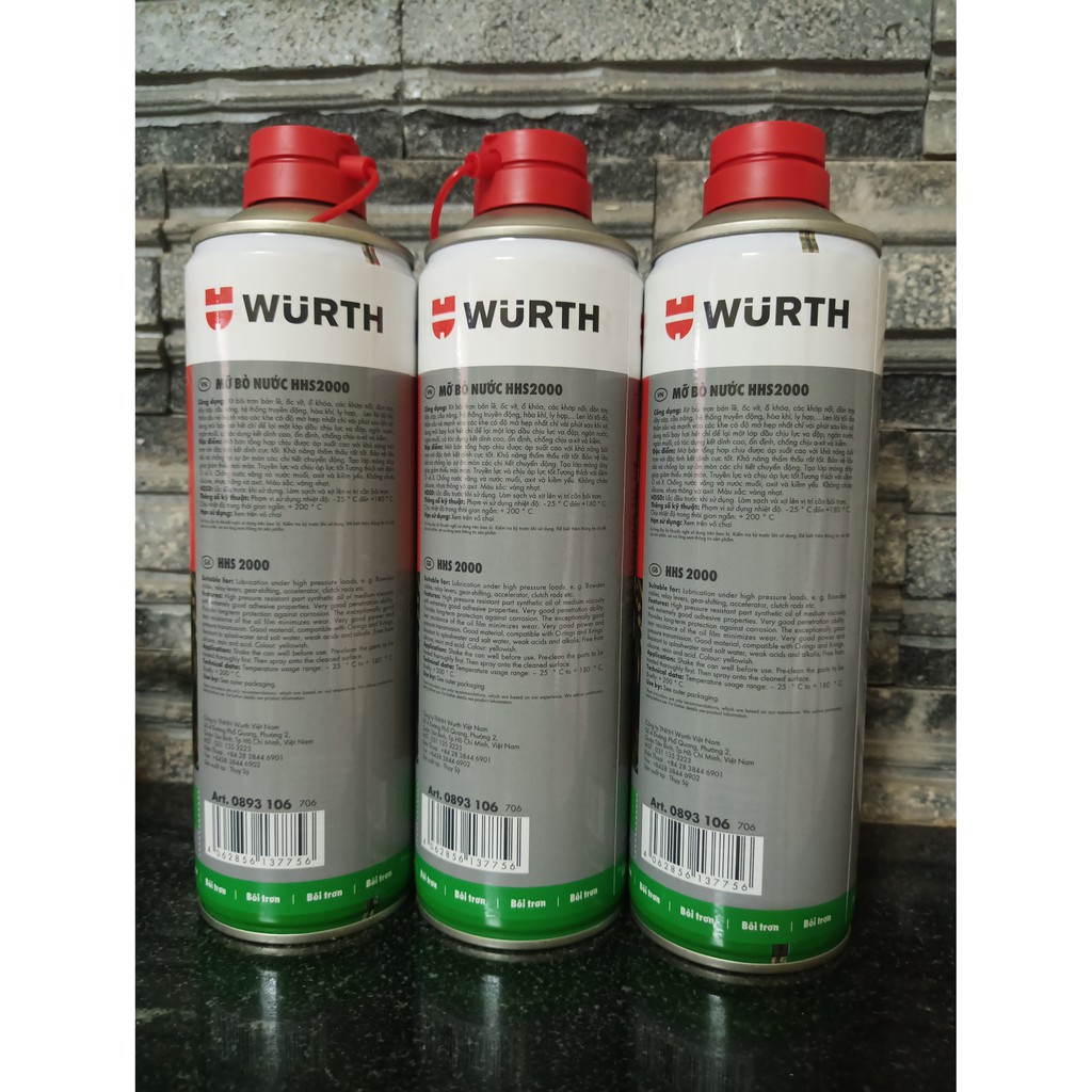 MỠ BÒ NƯỚC DẠNG XỊT CHỊU NHIỆT WURTH HHS 2000 - 500ml