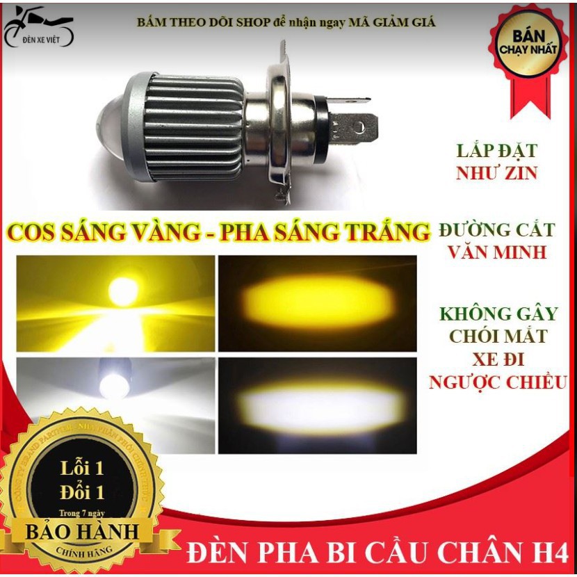 [FREESHIP] Bóng Đèn Pha Bi Cầu Mini Chân H4 Siêu Sáng , 2 Chế Độ Vàng Và Trắng, Lắp Wave, Sirius, Exciter, Lead,