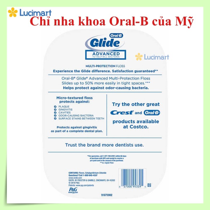 Chỉ nha khoa từ USA Oral-B Glide Pro Health (1 hộp 44m) [Hàng Mỹ]