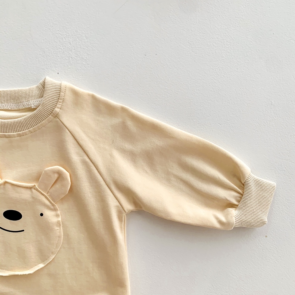 Bộ áo liền quần tay dài in hoạt hình + mũ thời trang mùa thu cho bé