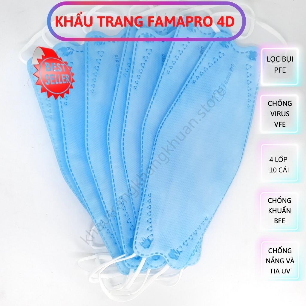 Khẩu Trang Famapro 4D, [HÀNG LOẠI A], Khẩu trang Con Cá, KF94 trắng, màu...dạng hộp, size lớn [Hộp 10 Cái]