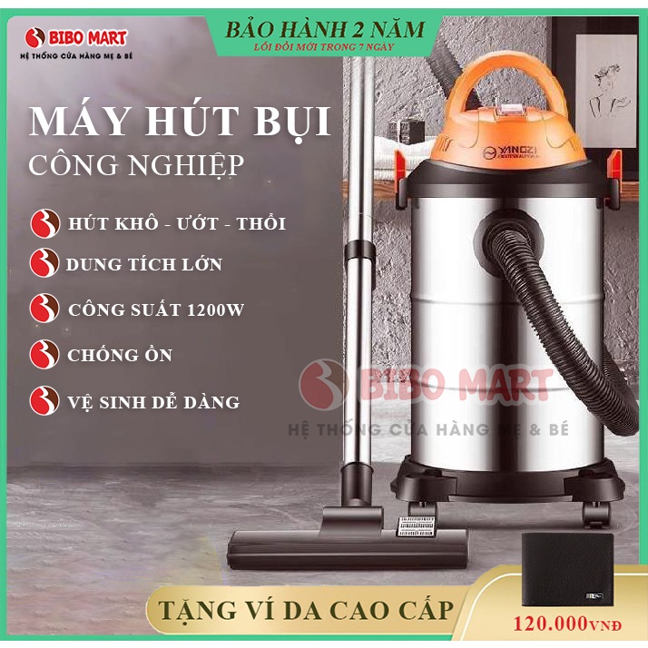 Máy hút bụi công nghiệp cỡ nhỏ công suất lớn 1200W dung tích 15L tích hợp 3 chế độ hút khô, ướt và thổi