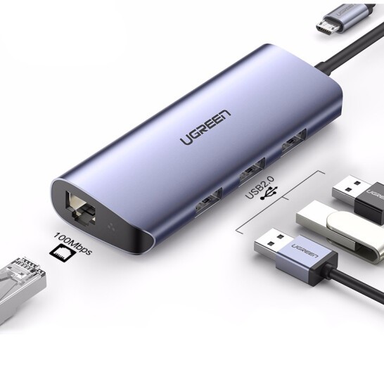 Bộ chia USB 3 cổng+Lan Cao Cấp Ugreen 60812 60719 CM266 (USB 3.0/Lan Gigabit 1000Mbps)