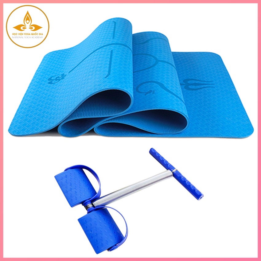 Combo Thảm yoga định tuyến  2 lớp 6mm+ lò xo tập bụng, Thảm không mùi, chống trượt,in hoa tiết_HV YOGA QG