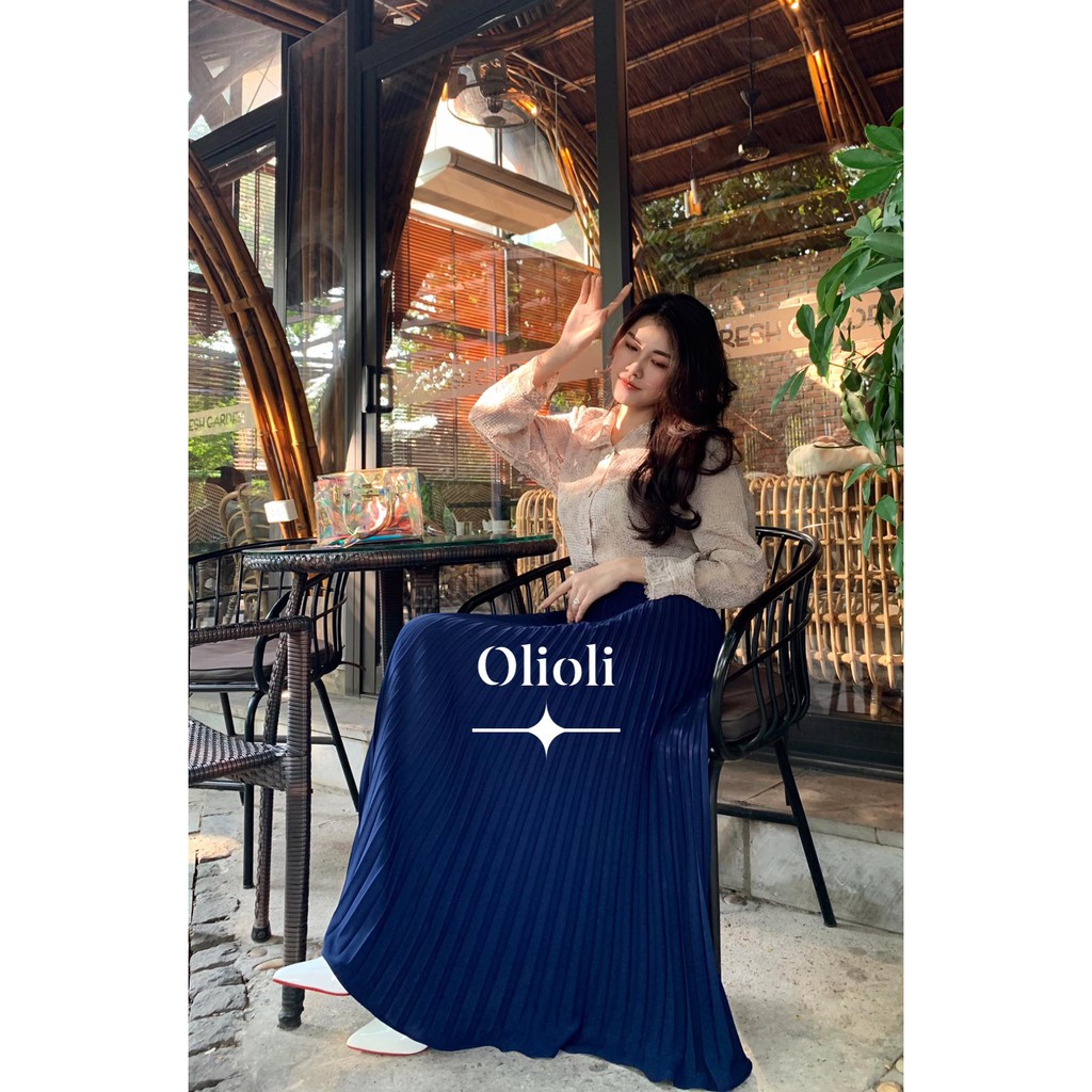 Chân váy xếp ly Olioli Fashion (Vải voan cát, màu xanh navy, )