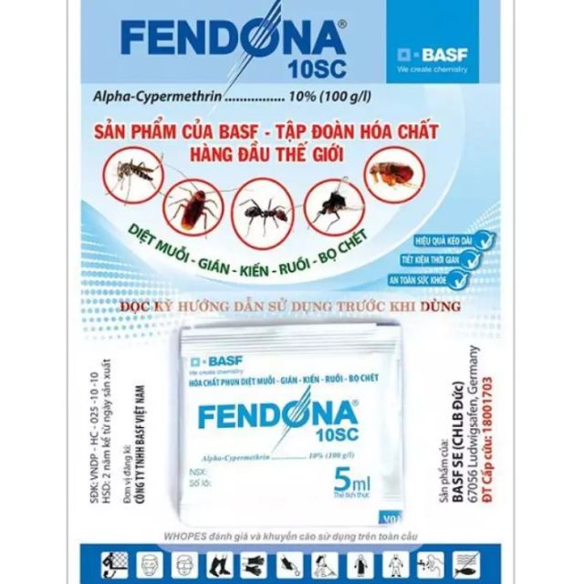 10 gói Fendona diệt kiến muỗi gián loại 5ml.