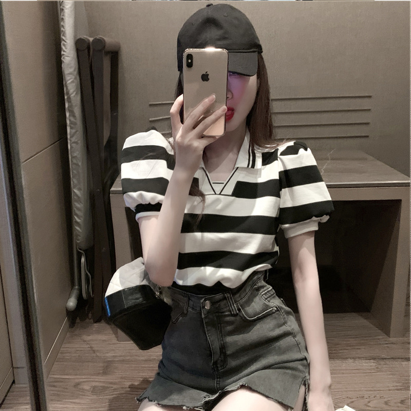 Áo Thun Ngắn Tay Kẻ Sọc Ngang Thời Trang Hè 2021 Dành Cho Nữ