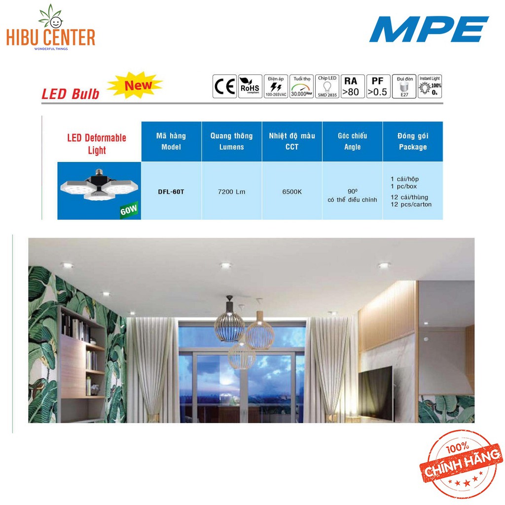 Đèn LED MPE Deformable Light 60W Ánh Sáng Trắng – Hàng Chính Hãng – HIBUCENTER