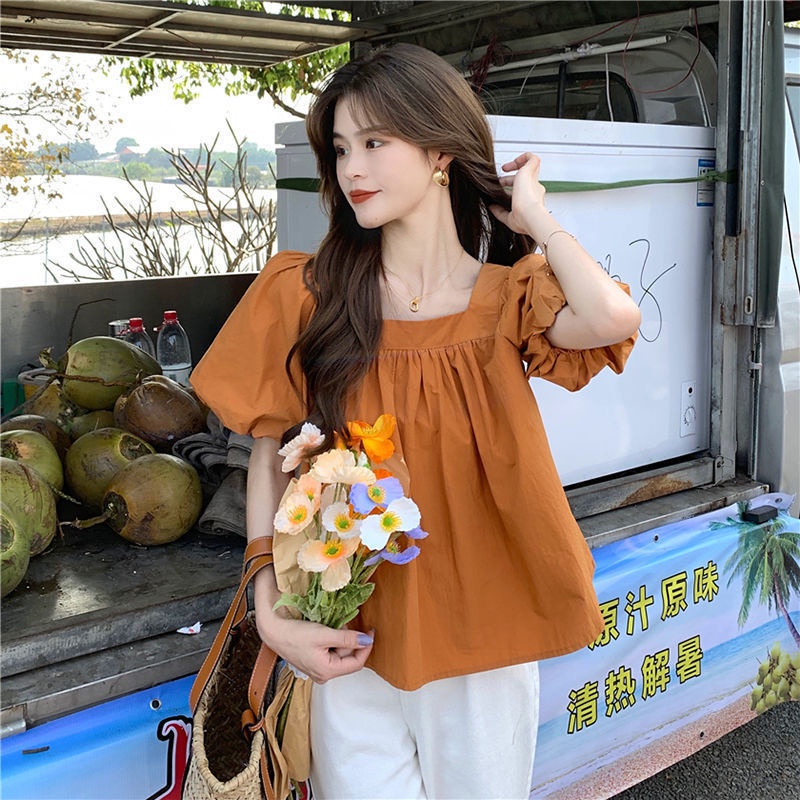 Áo Kiểu Tay Phồng Cổ Vuông Thiết Kế Mới Thời Trang Mùa Hè Dành Cho Nữ