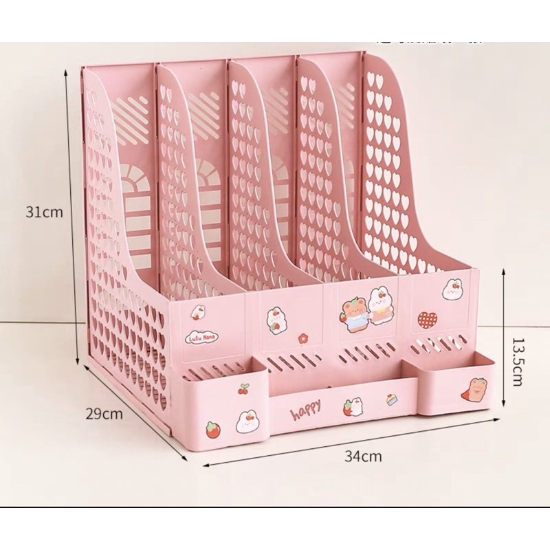 Khay kệ đựng tài liệu văn phòng 4 ngăn xinh xắn kèm hình dán đáng yêu