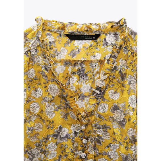Áo sơ mi voan hoa nhí vàng ZR