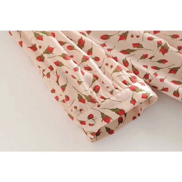 Zara Morocco full tag - Đầm Zara vạt chéo hoa nụ đỏ xinh DH3VCG52N9