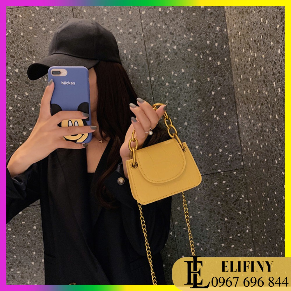 Túi Da Pu Mini Đeo Chéo Tay Xách Cách Điệu Dây Xích Siêu Sang Chảnh Và Cá Tính Cho Nữ