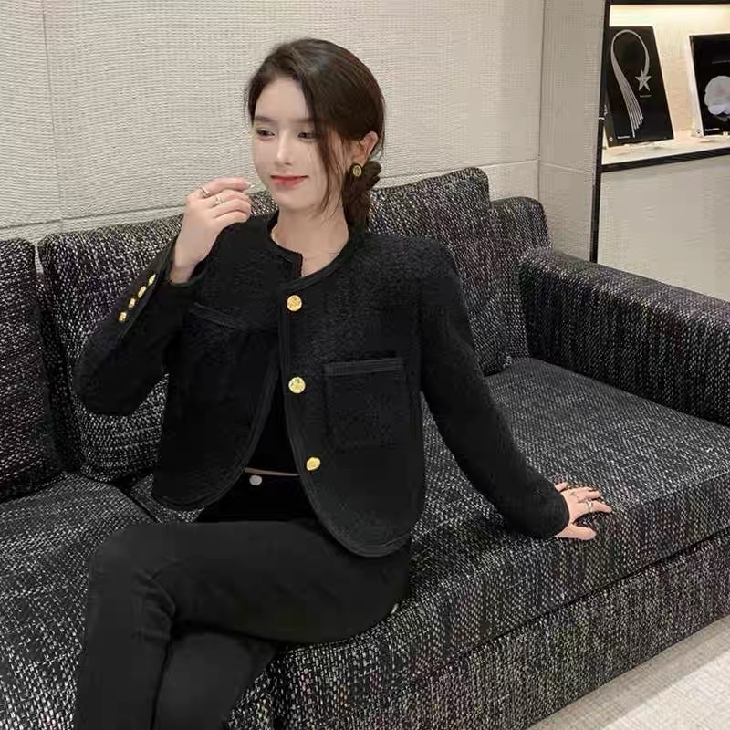 (Có Sẵn) Áo Dạ Tweed Đen Cúc Đồng Quảng Châu Loại 1 (Hàng 2 Lớp Dày Dặn) Áo Khoác Dạ tweed Nữ