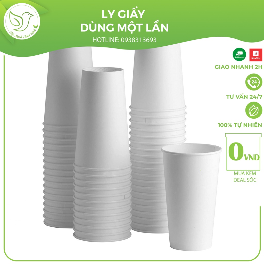 50 Ly giấy đựng cafe 16oz ~ 450ml giữ nhiệt in hình nắp trong suốt thân thiện môi trường