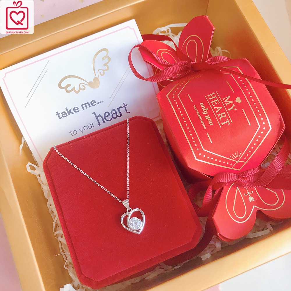 Bộ quà tặng Valentine From my heart hộp socola, dây chuyền bạc trái tim kèm túi trong suốt tặng bạn gái