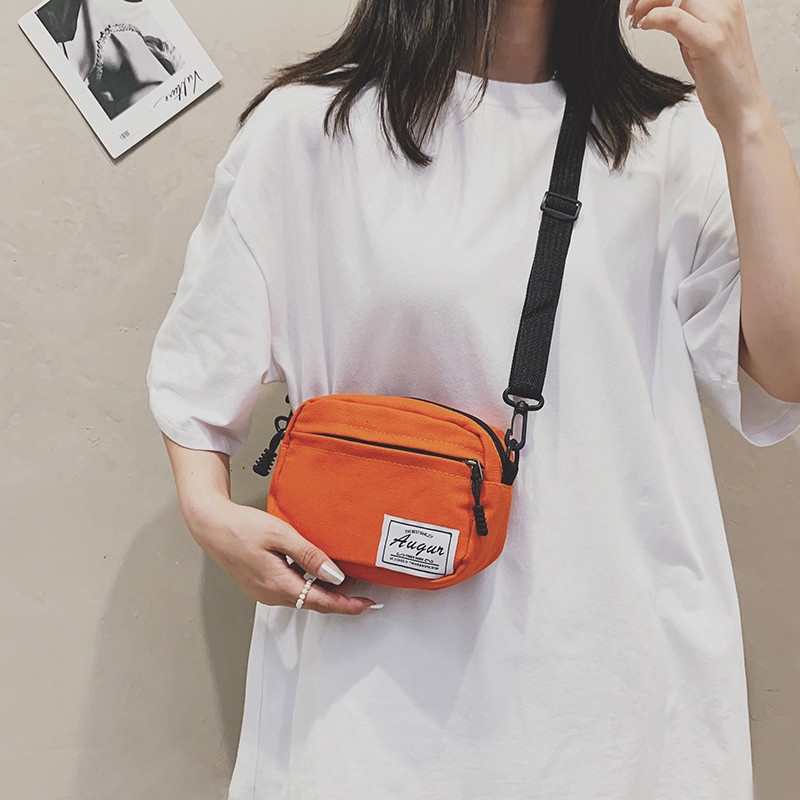Túi Đeo Vai Vải Canvas Mềm Dáng Vuông Màu Trơn Thời Trang Cho Nữ