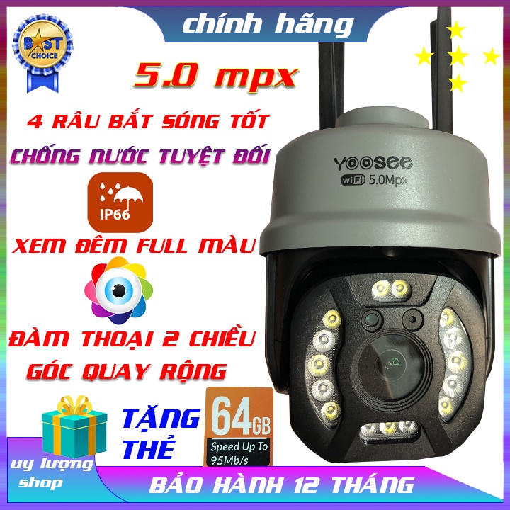 Camera Yoosee 5.0 mpx siêu nét, đêm có màu, đàm thoại 2 chiều, chống nước tuyệt đối