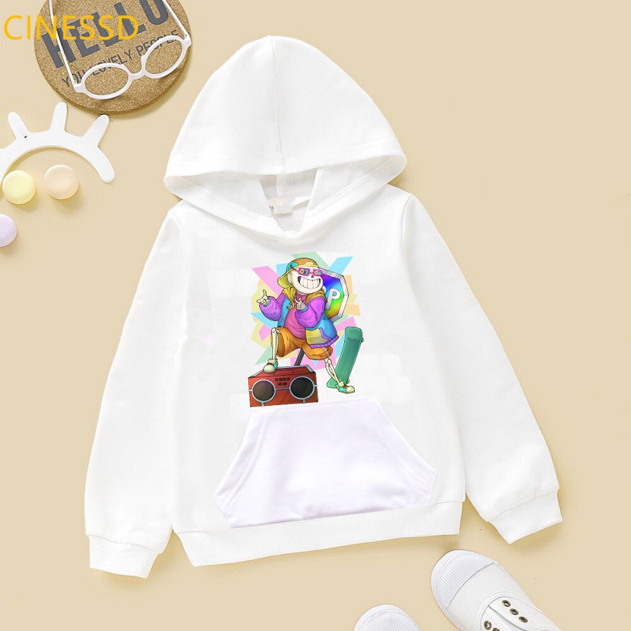 Áo Hoodie Sans màu trắng chất nỉ bông cực hot cho bé trai bé gái