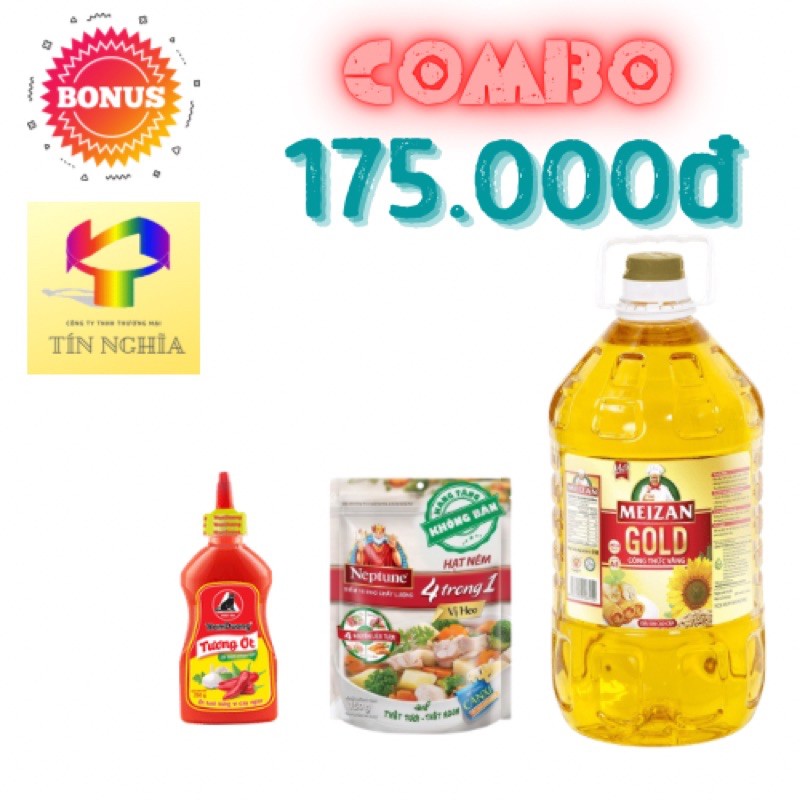 Combo Dầu ăn Cao cấp Meizan Gold, Tương ớt 250gr, Hạt nêm Neptune 150gr