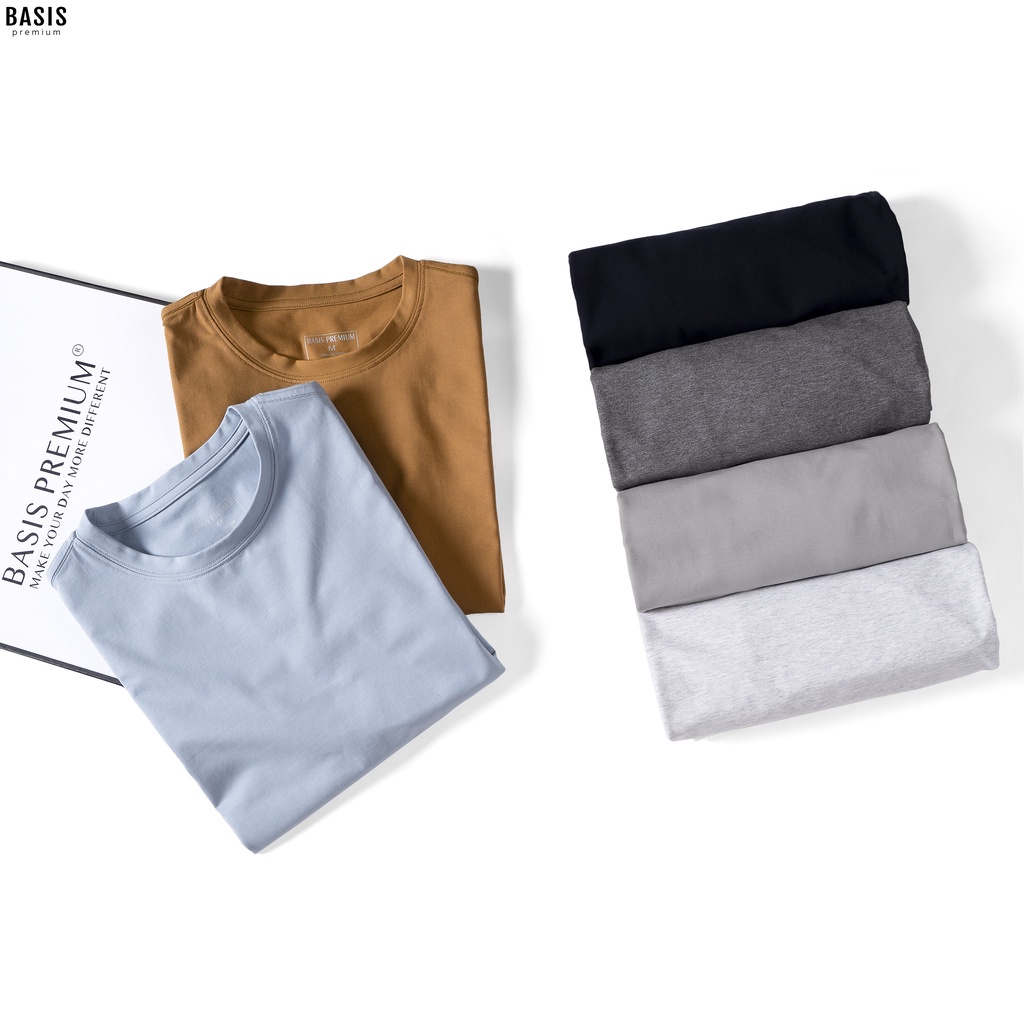Áo thun nam cổ tròn 6 màu mới, vải cotton Premium co giãn, mềm, form regular Basis AT04 - HÀNG MỚI VỀ