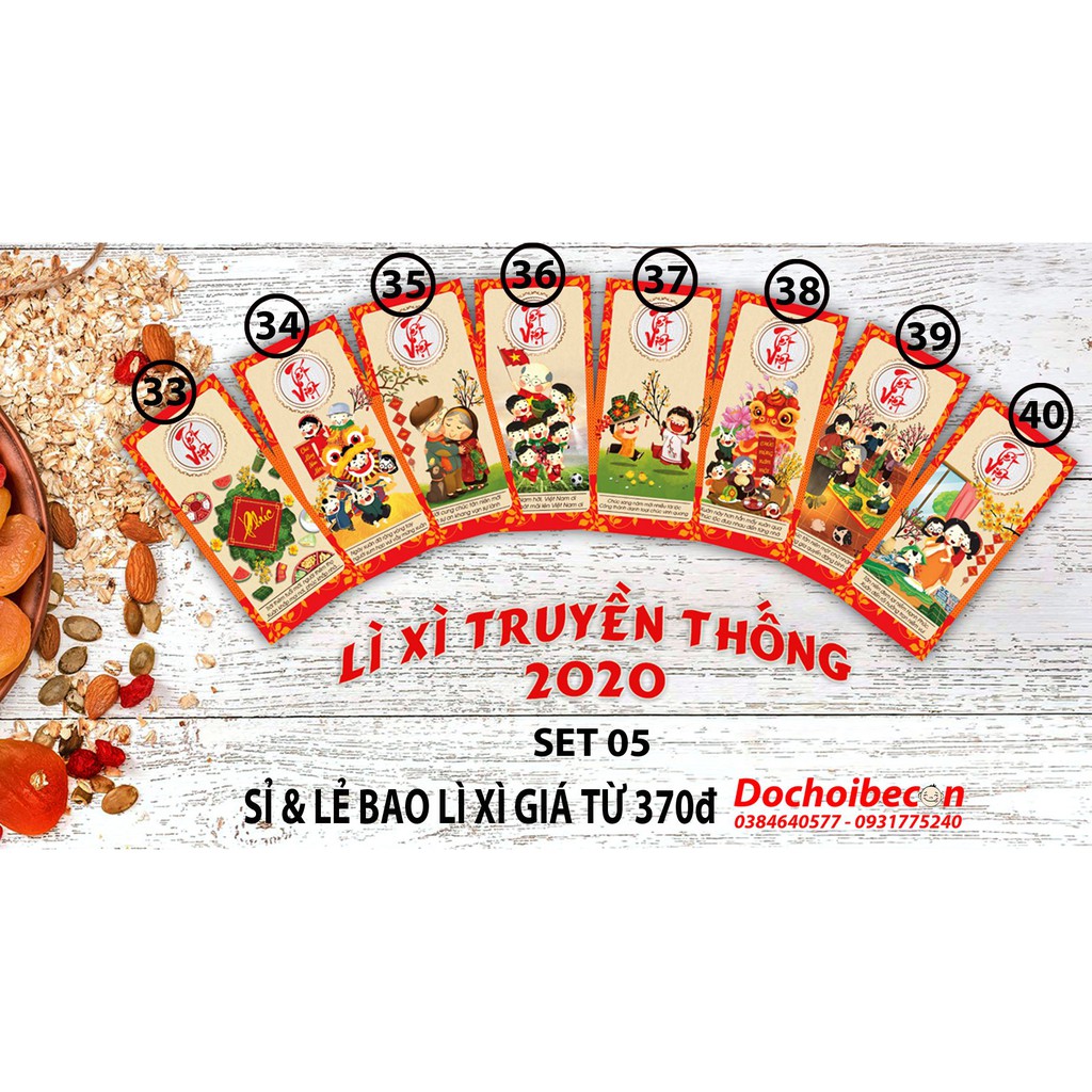 Bao lì xì xấp 4-12 cái mẫu 2023 giấy Kraft Nhật đẹp