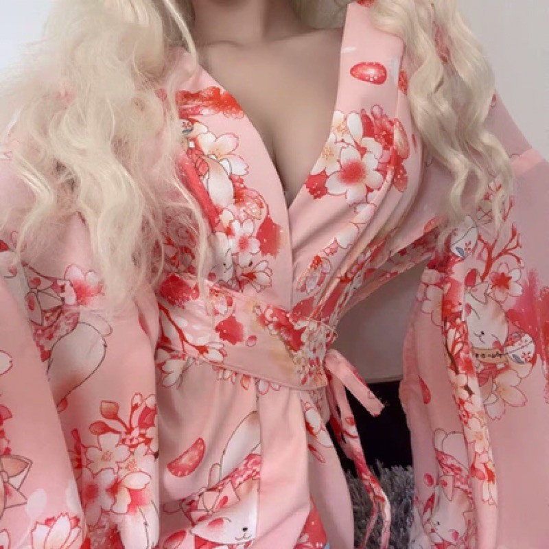 Trang Phục Kimono Họa Tiết Hoa Xinh Xắn Gợi Cảm Cho Nữ