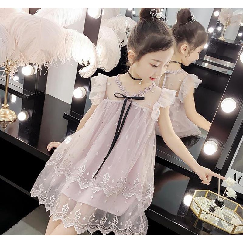 Đầm bé gái Donna's phối ren lưới tay cánh tiên đầm xòe màu tím xinh xắn đầm váy trẻ em