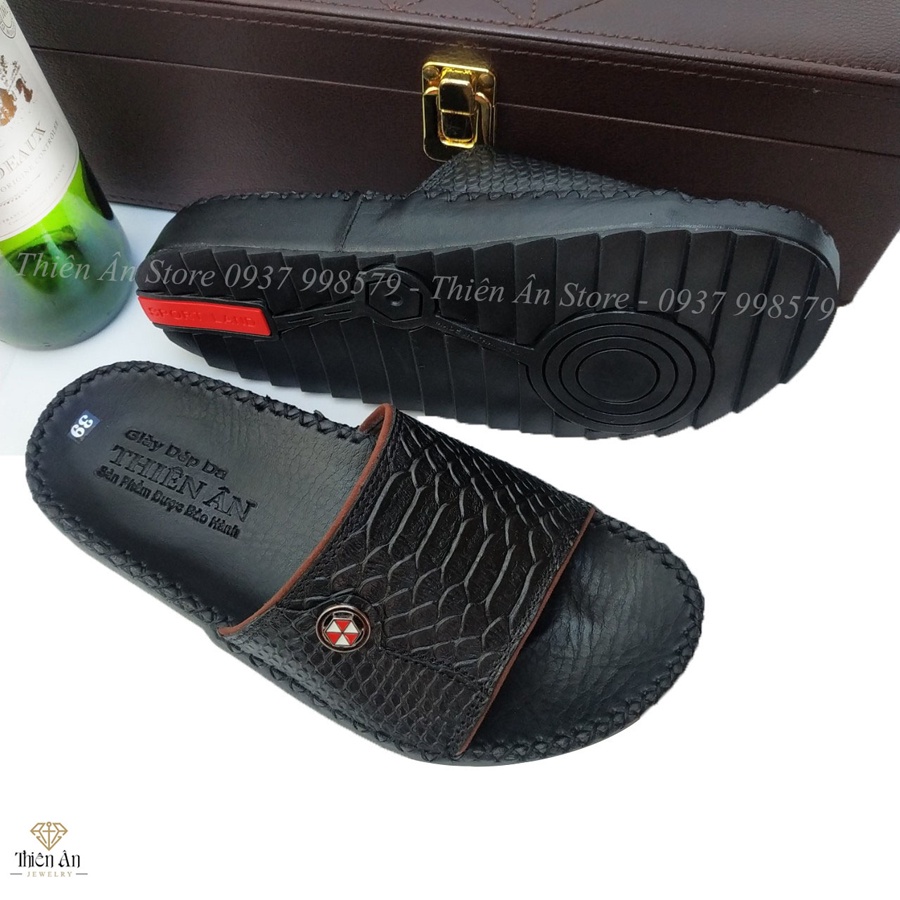 Dép nam da quai ngang đẹp cao cấp MABLACKA D96