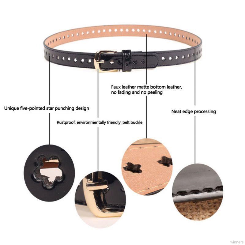 Women Pu Leather Hollow Flower Belt Neutral Soft Simple Pin Buckle Belt