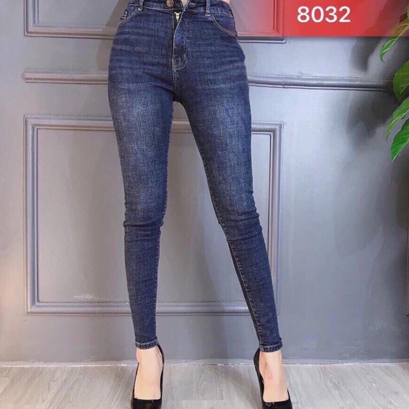 Quần jean nữ co giãn, quần bò nữ trơn màu xanh rách 9 tấc dáng ôm body cạp cao nhiều mẫu Bi_shop 173 ms8032
