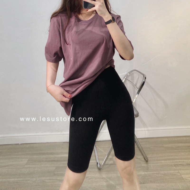 ẢNH TỰ CHỤP Quần legging ngố trơn không túi lưng cao