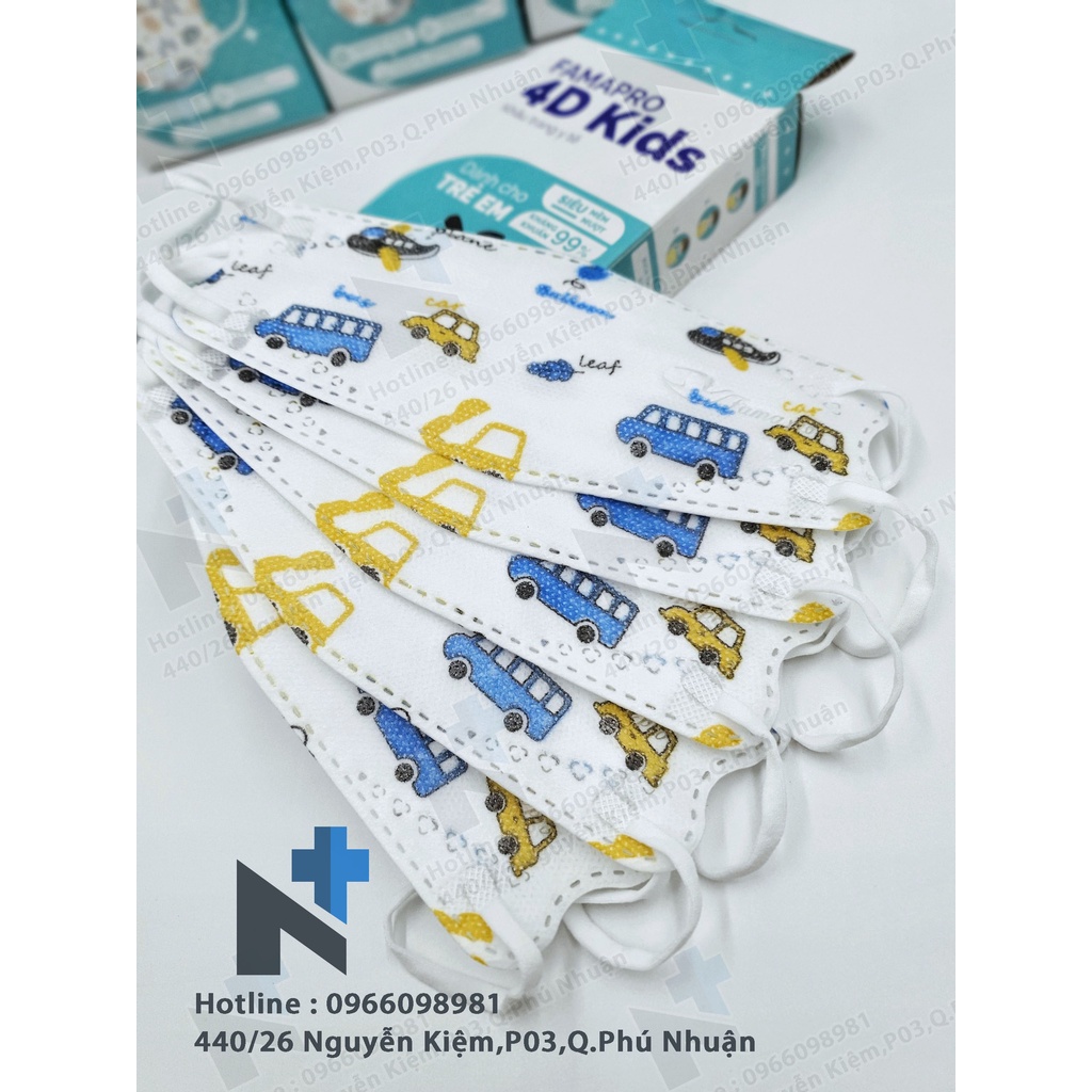 COMBO 50 - 100 cái Khẩu trang trẻ em Famapro 4D KF94 ( Hình xe ) - Hộp 10 cái